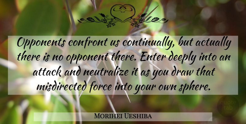 Morihei Ueshiba Quote About Sports, Opponents, Spheres: Opponents Confront Us Continually But...