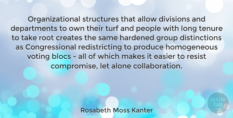 Rosabeth Moss Kanter Quote About Allow, Alone, Blocs, Creates, Divisions: Organizational Structures That Allow Divisions...