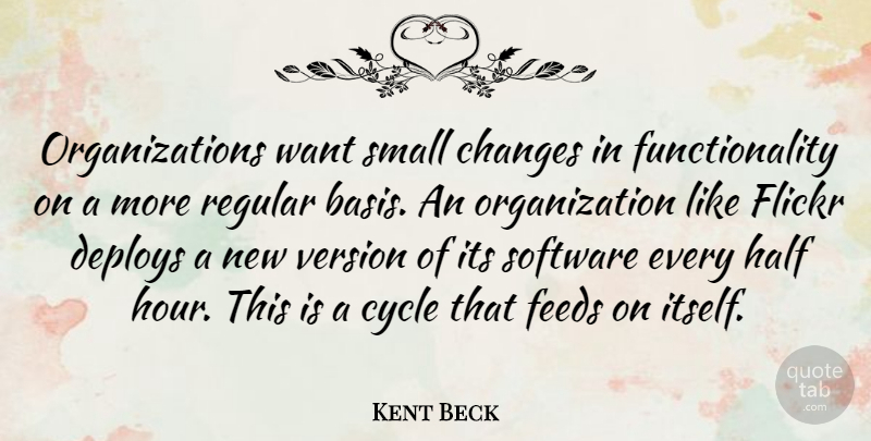Kent Beck Quote About Cycle, Feeds, Half, Regular, Version: Organizations Want Small Changes In...