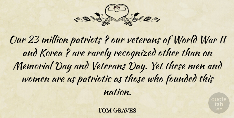 Tom Graves Quote About Founded, Korea, Memorial, Men, Million: Our 23 Million Patriots Our...