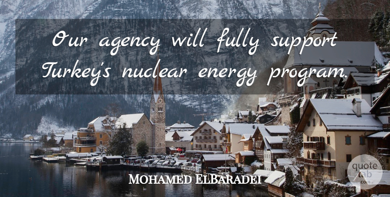 Mohamed ElBaradei Quote About Agency, Energy, Fully, Nuclear, Support: Our Agency Will Fully Support...