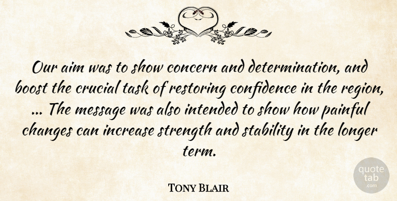 Tony Blair Quote About Aim, Boost, Changes, Concern, Confidence: Our Aim Was To Show...