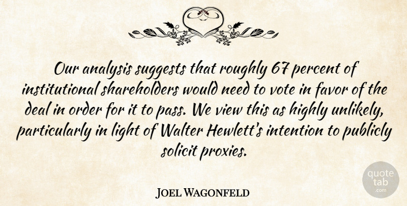 Joel Wagonfeld Quote About Analysis, Deal, Favor, Highly, Intention: Our Analysis Suggests That Roughly...