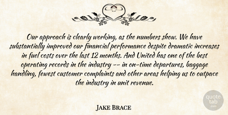 Jake Brace Quote About Approach, Areas, Baggage, Best, Clearly: Our Approach Is Clearly Working...