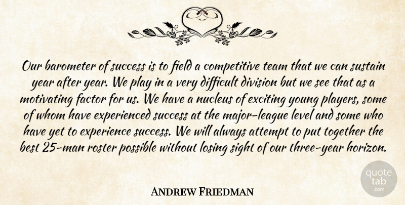Andrew Friedman Quote About Attempt, Barometer, Best, Difficult, Division: Our Barometer Of Success Is...