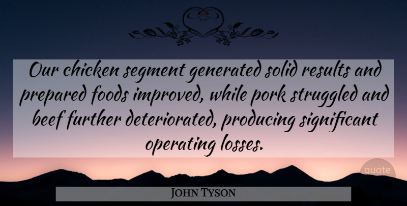 John Tyson Quote About Beef, Chicken, Foods, Further, Operating: Our Chicken Segment Generated Solid...