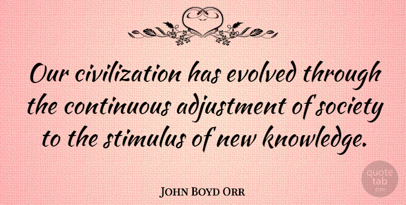John Boyd Orr Quote About Civilization, Stimulus, New Knowledge: Our Civilization Has Evolved Through...