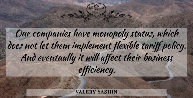 Valery Yashin Quote About Affect, Business, Companies, Eventually, Flexible: Our Companies Have Monopoly Status...