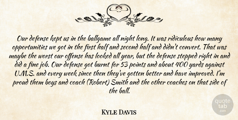 Kyle Davis Quote About Against, Ballgame, Boys, Burnt, Coach: Our Defense Kept Us In...