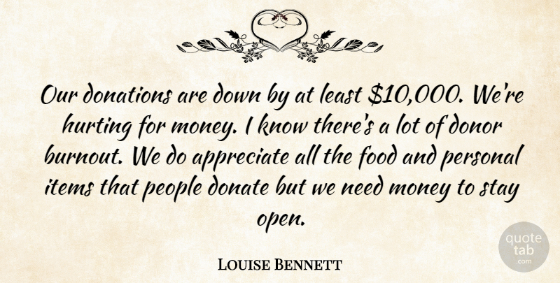 Louise Bennett Quote About Appreciate, Donate, Donations, Donor, Food: Our Donations Are Down By...
