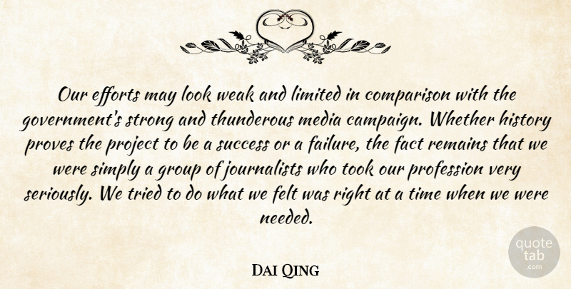 Dai Qing Quote About Comparison, Efforts, Fact, Felt, Group: Our Efforts May Look Weak...