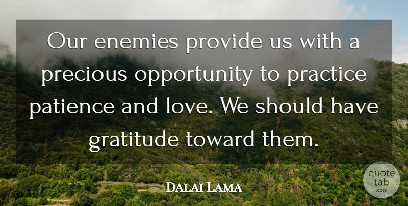 Dalai Lama Quote About Gratitude, Buddhist, Opportunity: Our Enemies Provide Us With...