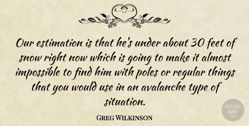 Greg Wilkinson Quote About Almost, Avalanche, Feet, Impossible, Poles: Our Estimation Is That Hes...