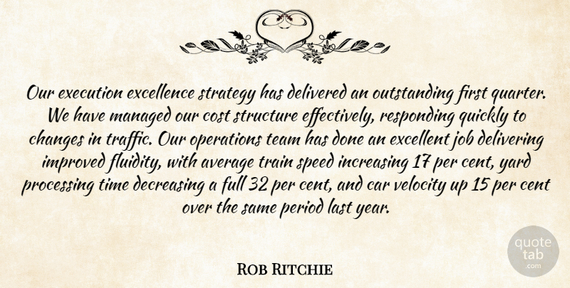 Rob Ritchie Quote About Average, Car, Cent, Changes, Cost: Our Execution Excellence Strategy Has...