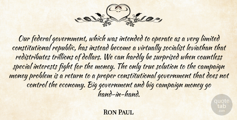 Ron Paul Quote About Fighting, Government, Hands: Our Federal Government Which Was...