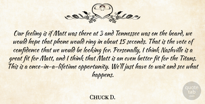 Chuck D. Quote About Confidence, Feeling, Fit, Great, Hope: Our Feeling Is If Matt...