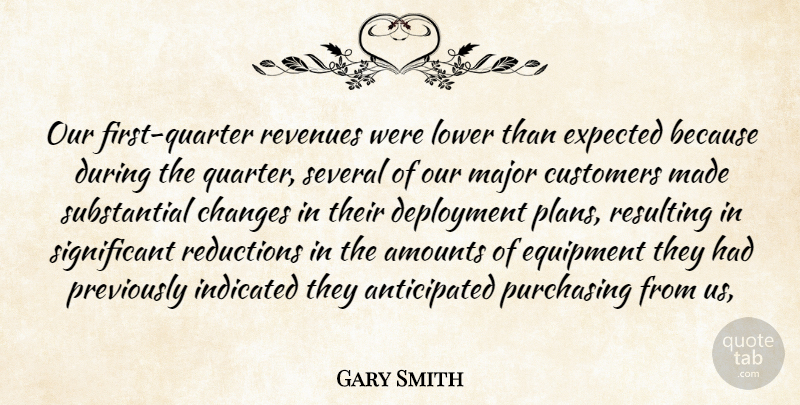 Gary Smith Quote About Changes, Customers, Equipment, Expected, Lower: Our First Quarter Revenues Were...