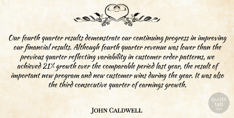 John Caldwell Quote About Achieved, Although, Comparable, Continuing, Customer: Our Fourth Quarter Results Demonstrate...