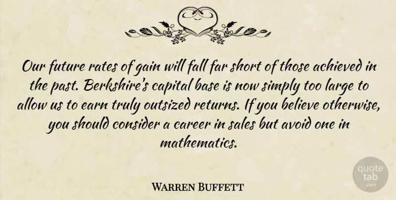 Warren Buffett Quote About Fall, Believe, Past: Our Future Rates Of Gain...