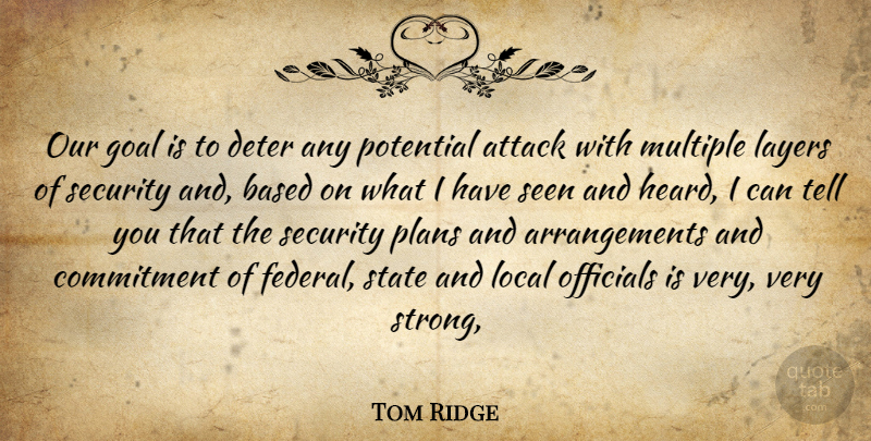 Tom Ridge Quote About Attack, Based, Commitment, Deter, Goal: Our Goal Is To Deter...