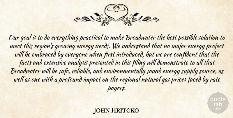 John Hritcko Quote About Analysis, Best, Confident, Embraced, Energy: Our Goal Is To Do...
