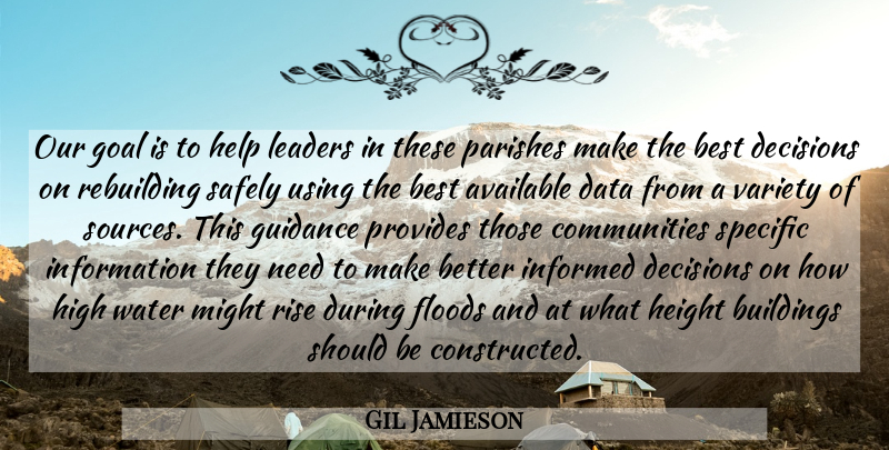 Gil Jamieson Quote About Available, Best, Buildings, Data, Decisions: Our Goal Is To Help...