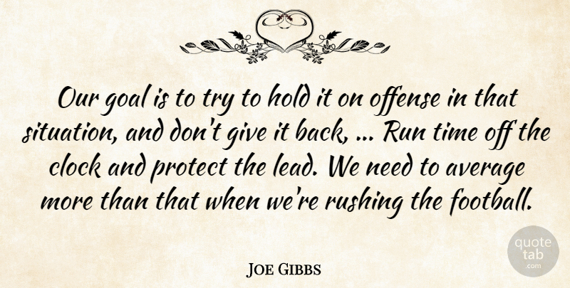 Joe Gibbs Quote About Average, Clock, Goal, Hold, Offense: Our Goal Is To Try...