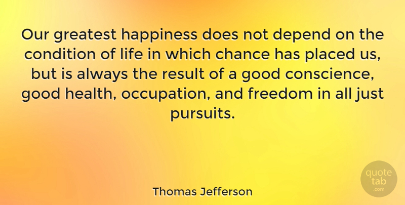 Thomas Jefferson Quote About Inspirational, Happiness, Freedom: Our Greatest Happiness Does Not...