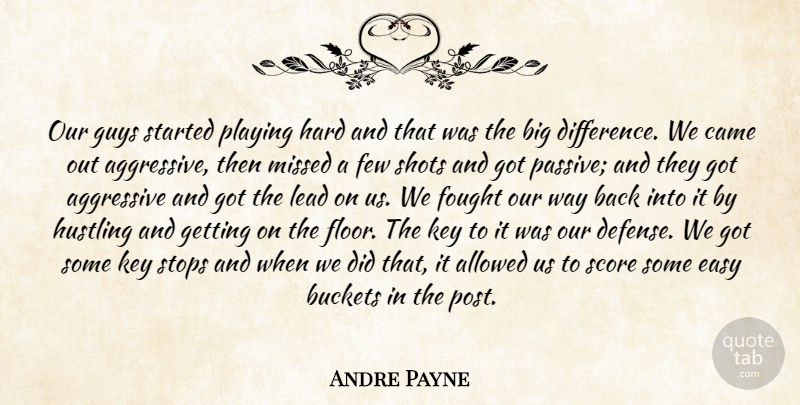 Andre Payne Quote About Aggressive, Allowed, Came, Easy, Few: Our Guys Started Playing Hard...