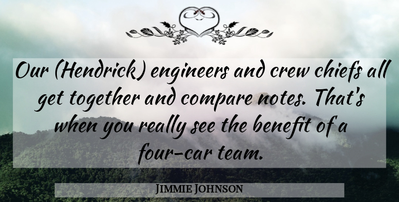 Jimmie Johnson Quote About Benefit, Chiefs, Compare, Crew, Engineers: Our Hendrick Engineers And Crew...