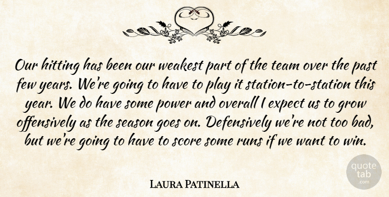 Laura Patinella Quote About Expect, Few, Goes, Grow, Hitting: Our Hitting Has Been Our...