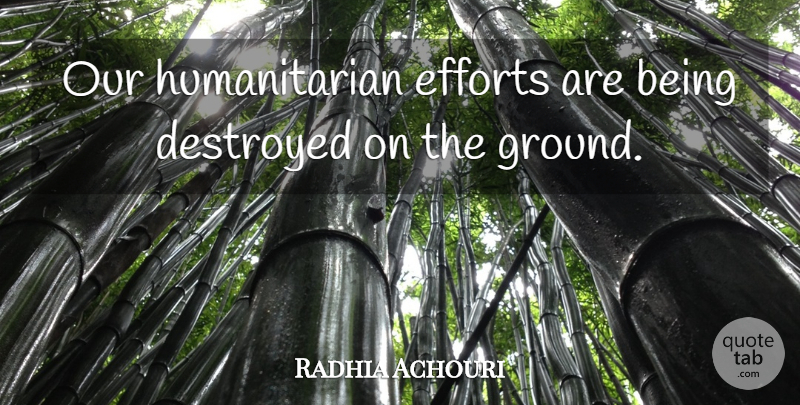 Radhia Achouri Quote About Destroyed, Efforts: Our Humanitarian Efforts Are Being...