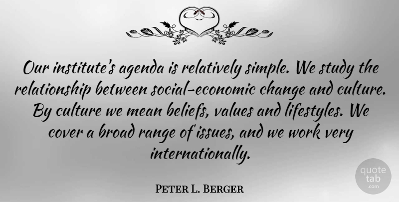 Peter L. Berger Quote About Mean, Simple, Issues: Our Institutes Agenda Is Relatively...