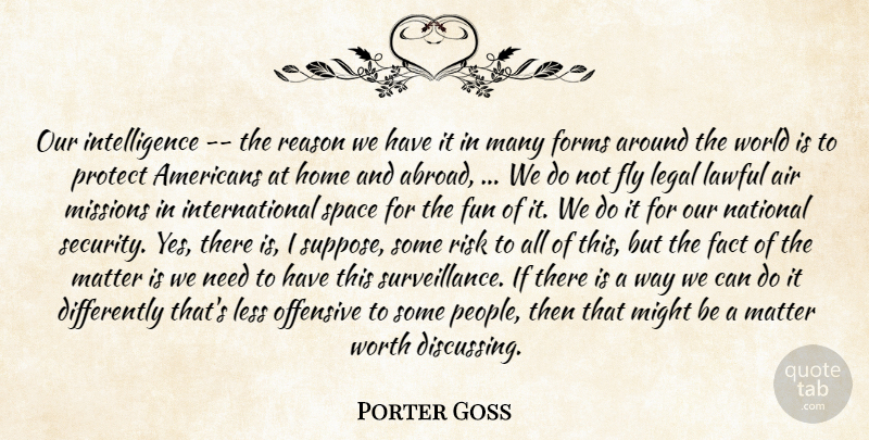 Porter Goss Quote About Air, Fact, Fly, Forms, Fun: Our Intelligence The Reason We...