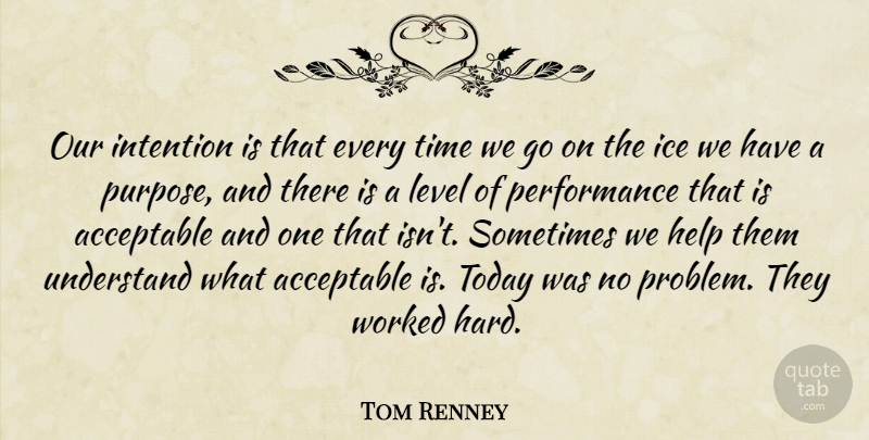 Tom Renney Quote About Acceptable, Help, Ice, Intention, Level: Our Intention Is That Every...