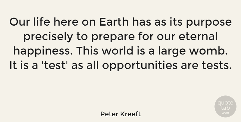 Peter Kreeft Quote About Opportunity, Eternal Happiness, Purpose: Our Life Here On Earth...
