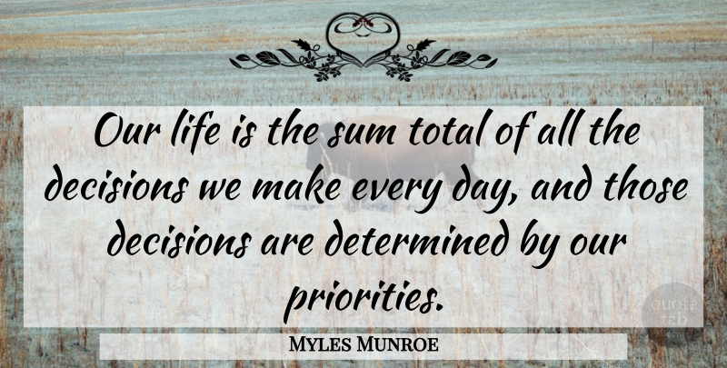 Myles Munroe Quote About Determined, Life, Sum, Total: Our Life Is The Sum...