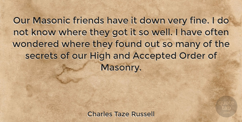 Charles Taze Russell Quote About Order, Secret, Masonic: Our Masonic Friends Have It...