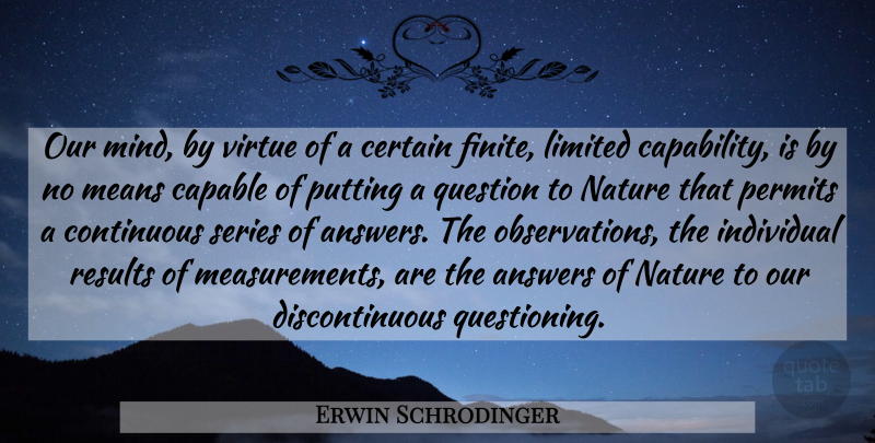 Erwin Schrodinger Quote About Mean, Mind, Answers: Our Mind By Virtue Of...