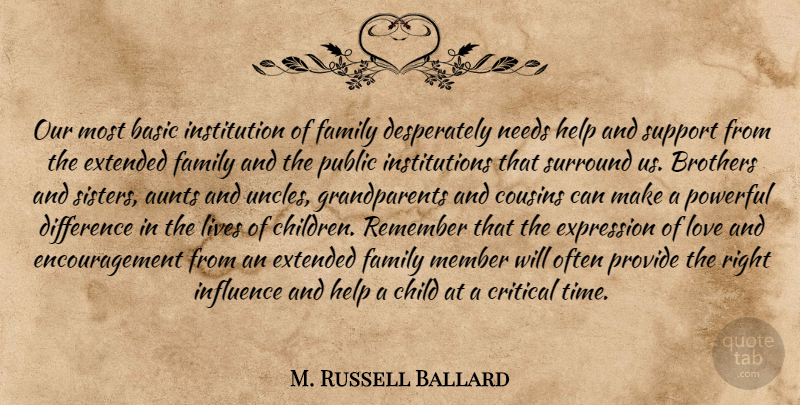 M. Russell Ballard Quote About Encouragement, Cousin, Brother: Our Most Basic Institution Of...