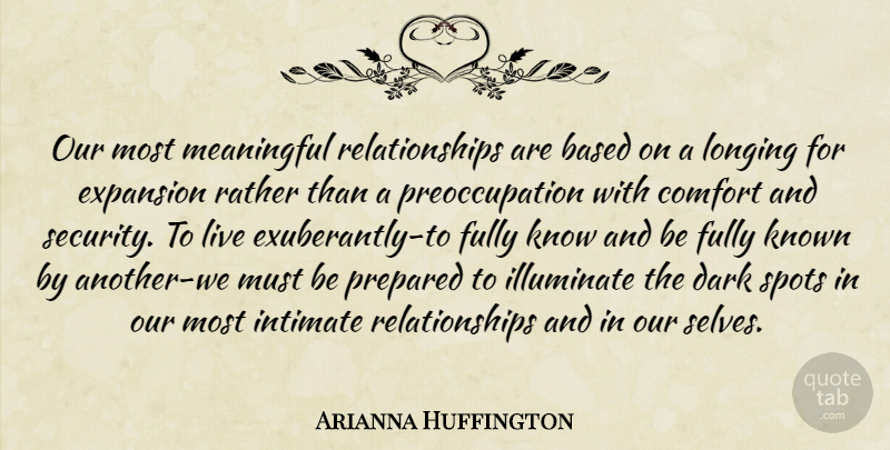 Arianna Huffington Quote About Meaningful, Dark, Intimate Relationships: Our Most Meaningful Relationships Are...