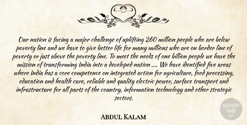 Abdul Kalam Quote About Above, Action, Areas, Below, Billion: Our Nation Is Facing A...