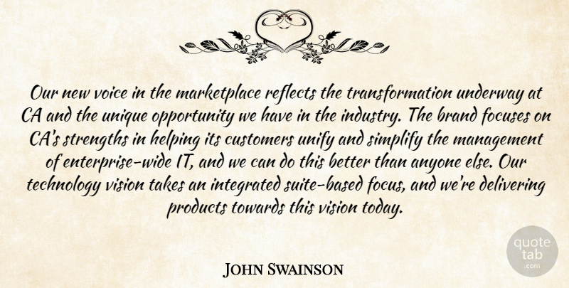 John Swainson Quote About Anyone, Brand, Customers, Delivering, Helping: Our New Voice In The...