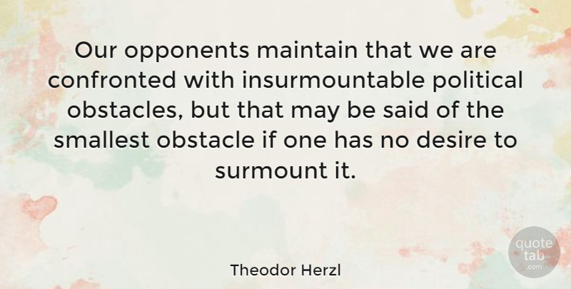 Theodor Herzl Quote About Confronted, Maintain, Opponents, Smallest: Our Opponents Maintain That We...