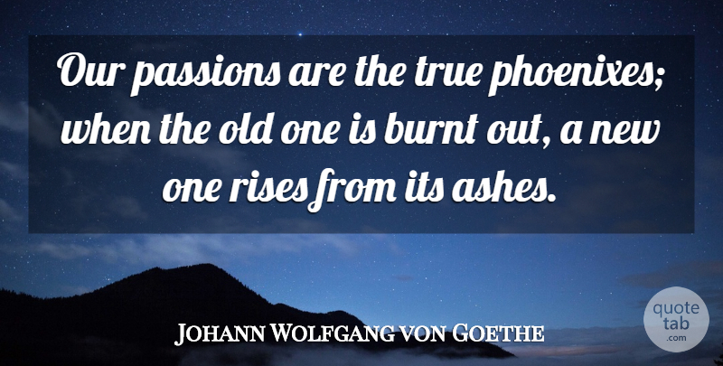 Johann Wolfgang von Goethe Quote About Passion, Phoenix, Ashes: Our Passions Are The True...