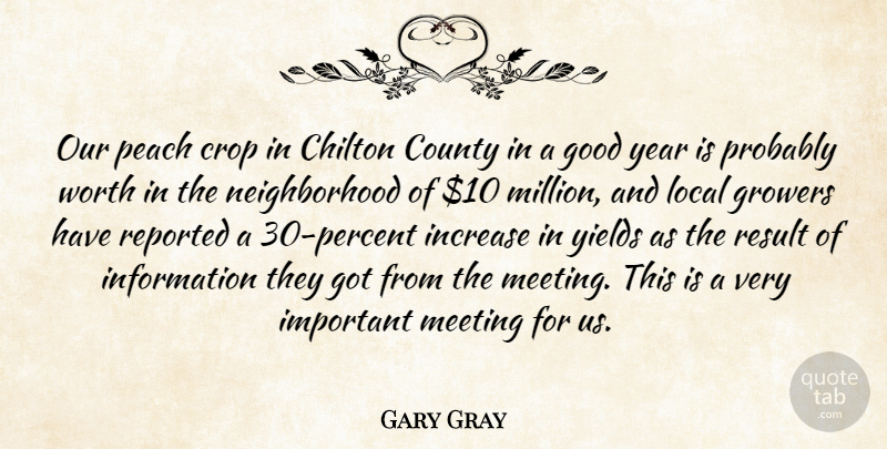 Gary Gray Quote About County, Crop, Good, Increase, Information: Our Peach Crop In Chilton...