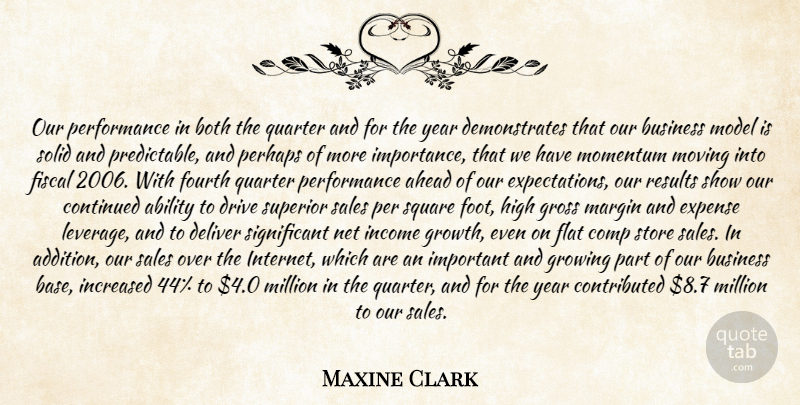 Maxine Clark Quote About Ability, Ahead, Both, Business, Continued: Our Performance In Both The...