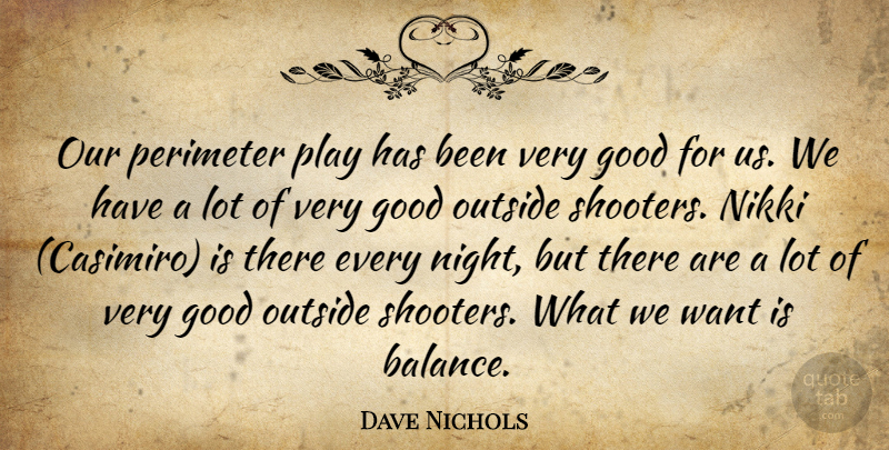 Dave Nichols Quote About Good, Outside: Our Perimeter Play Has Been...