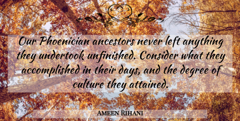 Ameen Rihani Quote About Culture, Degrees, Unfinished: Our Phoenician Ancestors Never Left...