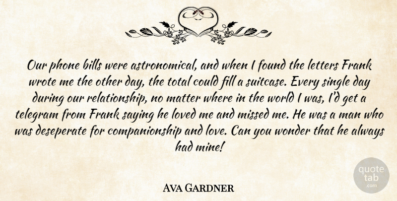 Ava Gardner Quote About Men, Phones, World: Our Phone Bills Were Astronomical...